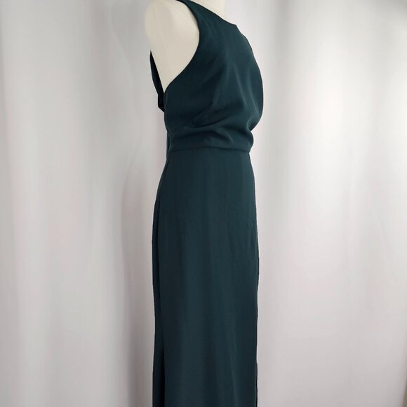 Dessy Collection Evergreen Halter Open Tie Back Front Slit Maxi Dress Size 12R - Picture 7 of 14